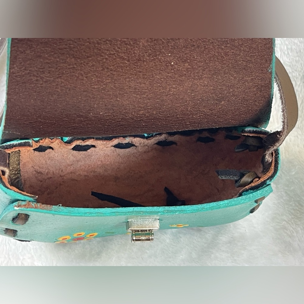 Vintage handmade Mexico leather mini purse crossbody colorful - Picture 9 of 10